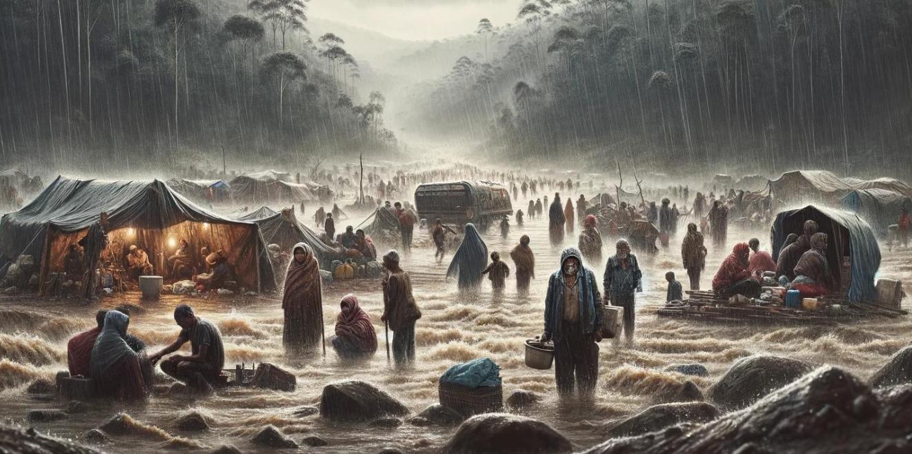 Refugiados colombianos bajo fuertes lluvias